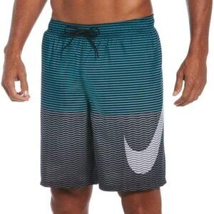 NIKE TEAL GRAY HORIZON STRIPE MESH LINED QUICK DRY SWIM TRUNKS SIZE MEDIUM NWT